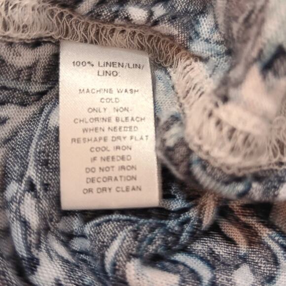 LOFT 100% Linen Top Shirt SM Lightweight Stretchy Floral Blue Summer Vacation - Picture 5 of 6